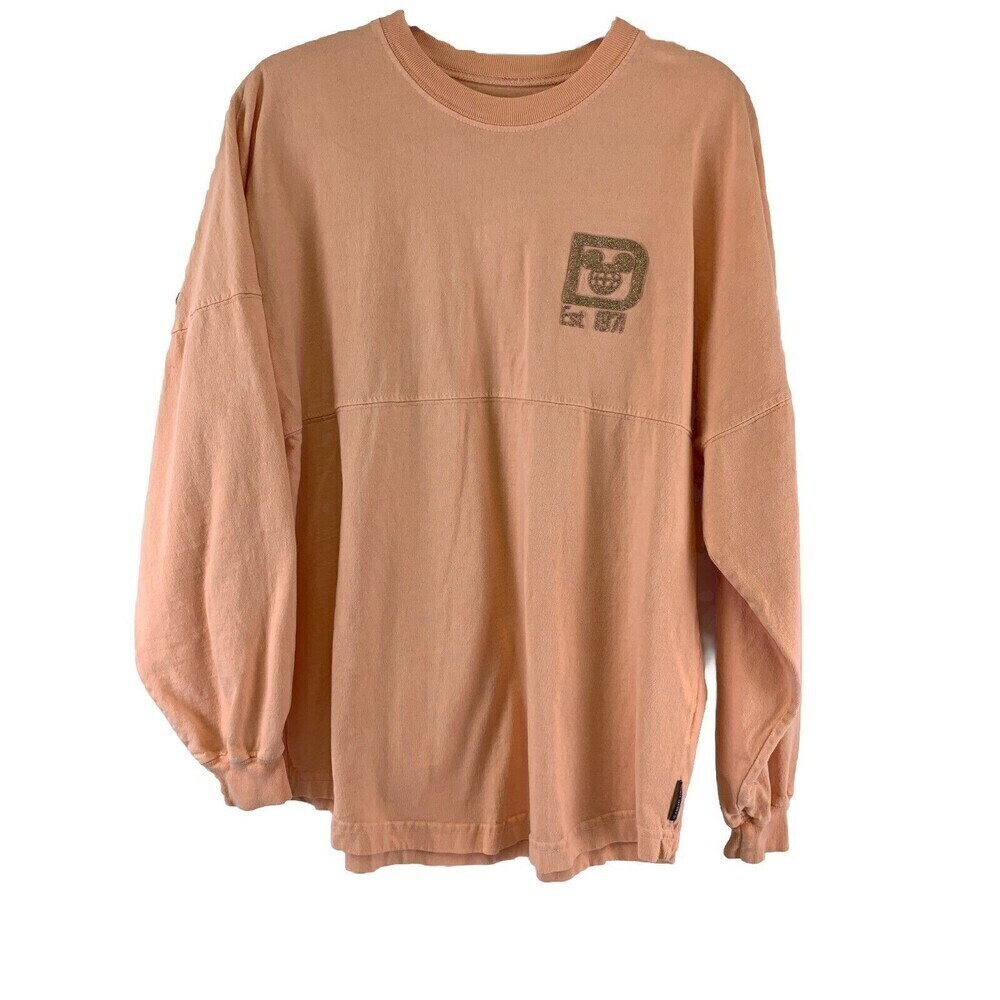 Disney Parks Spirit Jersey Peach Gold Glitter Oversized Dolman Sweatshirt Small